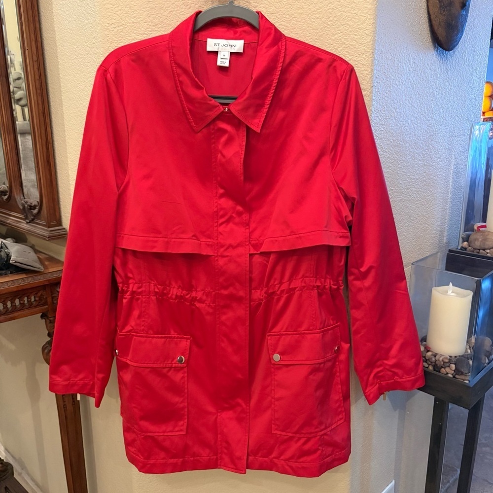 ST. JOHN Women Vibrant Red Nylon Utility Jacket Size 14